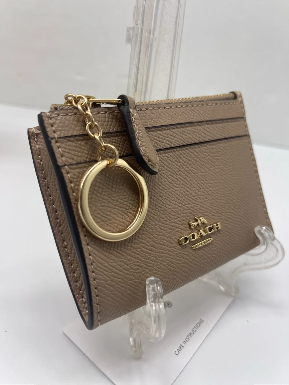 Coach Mini Skinny Crossgrain Leather Id Card Zip Closure Case M/Taupe NWT